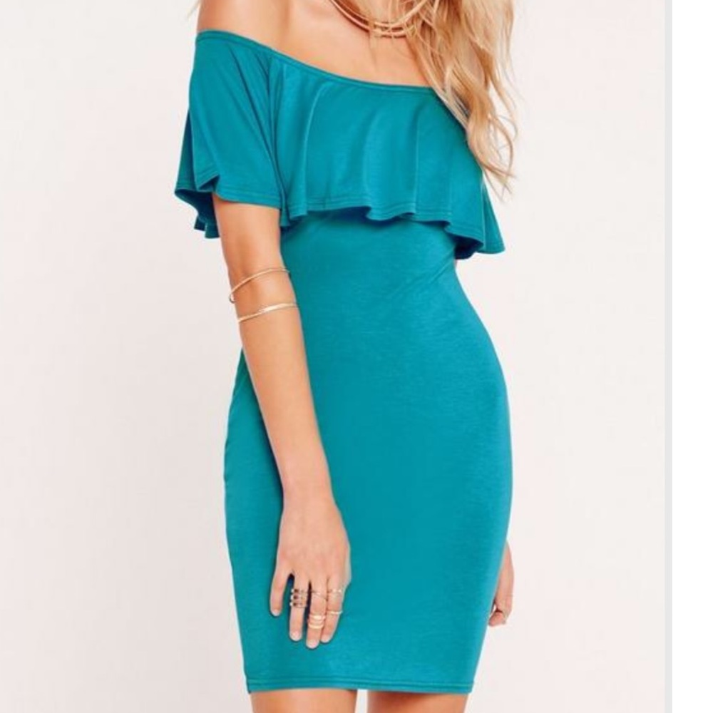 Missguided teal off the shoulder mini dress